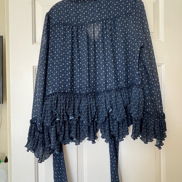 Navy Blue Ruffled Blouse - Picture 6 of 6